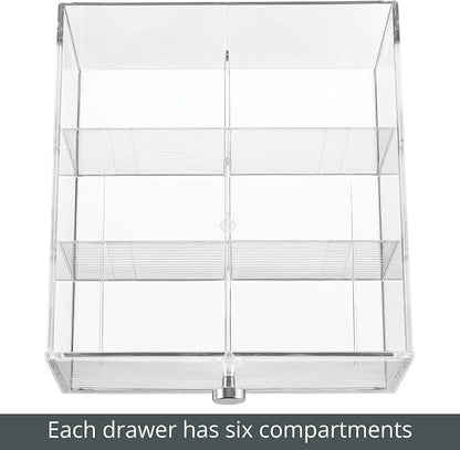 mDesign Plastic Wide Kitchen Pantry, Cabinet, Countertop Organizer Storage Station with 3 Drawers for Coffee, Tea, Sugar Packets, Sweeteners, Creamers, Drink Pods, Packets; 18 Sections - Clear