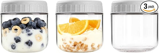 Overnight Oats Containers with Lids, 10oz Wide Mouth Mason Jars with Lids, 3 Pack Glass Jars with Airtight lid for Chia Pudding Yogurt Salad, Meal Prer Oatmeal Jars, Gray