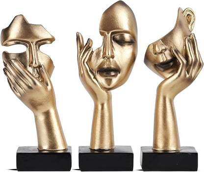 oliruim 3 Pcs Thinker Small Statue Set - Black Gold Home Decor Abstract Art Figurines for Shelves, Living Room Coffee Table, Office Desktop (3 Pcs Gold, 6")