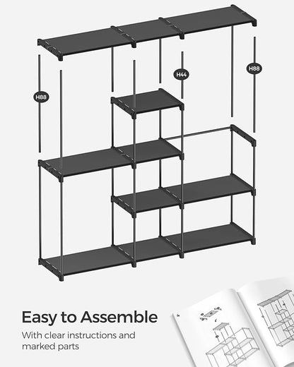 SONGMICS Portable Closet, Freestanding Closet Organizer, Clothes Rack with Shelves, Hanging Rods, Storage Organizer, for Cloakroom, Bedroom, 71.7 x 16.9 x 71.7 Inches, Black URYG037B02