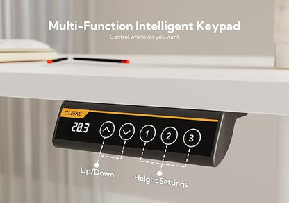 Claiks Electric Height Adjustable Stand Up Desk, 35x20 Inches Sit Stand Desk for Home Office, White Top/White Frame