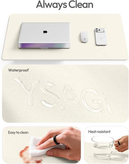 YSAGi Leather Desk Protector, Office Mat, Large Mouse Mat, Non-Slip PU Leather Blotter, Laptop Desk, Waterproof Writing Pad for Office and Home (Cream, 35.4" x 17")