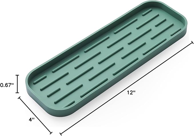 MicoYang Silicone Kitchen Sink Organizer Tray for Multiple Usage,Eco-Friendly Sponges Holder for Kitchen Bathroom Counter or Sink,Dish Soap Dispenser,Scrubber,Bottle,Cup (Green, 12"×4")