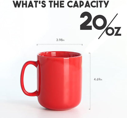 harebe 20 OZ Large Coffee Mug, Smooth Ceramic Tea Cup for Office and Home, Big Capacity with Handle, Red