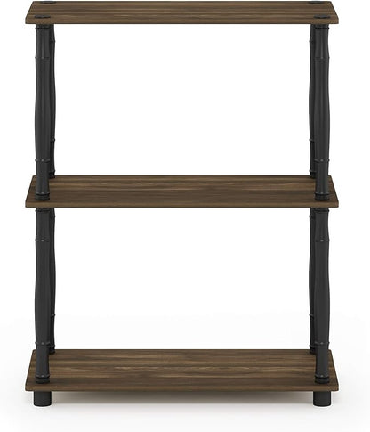 Furinno TURN-N-TUBE Storage Shelves, 3-Tier Book Shelf, Corner Shelf, Toolless Open Shelves, for Organization and Storage, Living Room, Garage, Home Office, Columbia Walnut