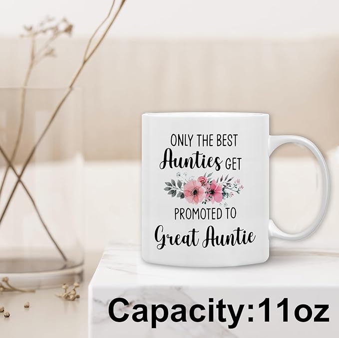 QASHWEY Great Auntie Gifts Mug, Great Auntie to Be Gift Coffee Mug, Pregnancy Announcement Gifts for Aunties New GreatAuntie, the Best Aunties Get Promoted to GreatAuntie CoffeeCup Ceramic 11oz