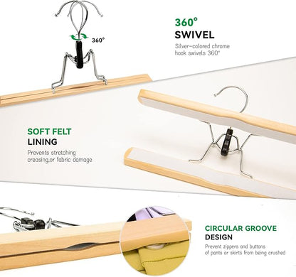 Nature Smile Wooden Pants Skirt Hangers, Smooth Finish Solid Wood Non Slip Jeans Slack Clamp Hangers Hair Extension Hangers(20Pcs Natural)…