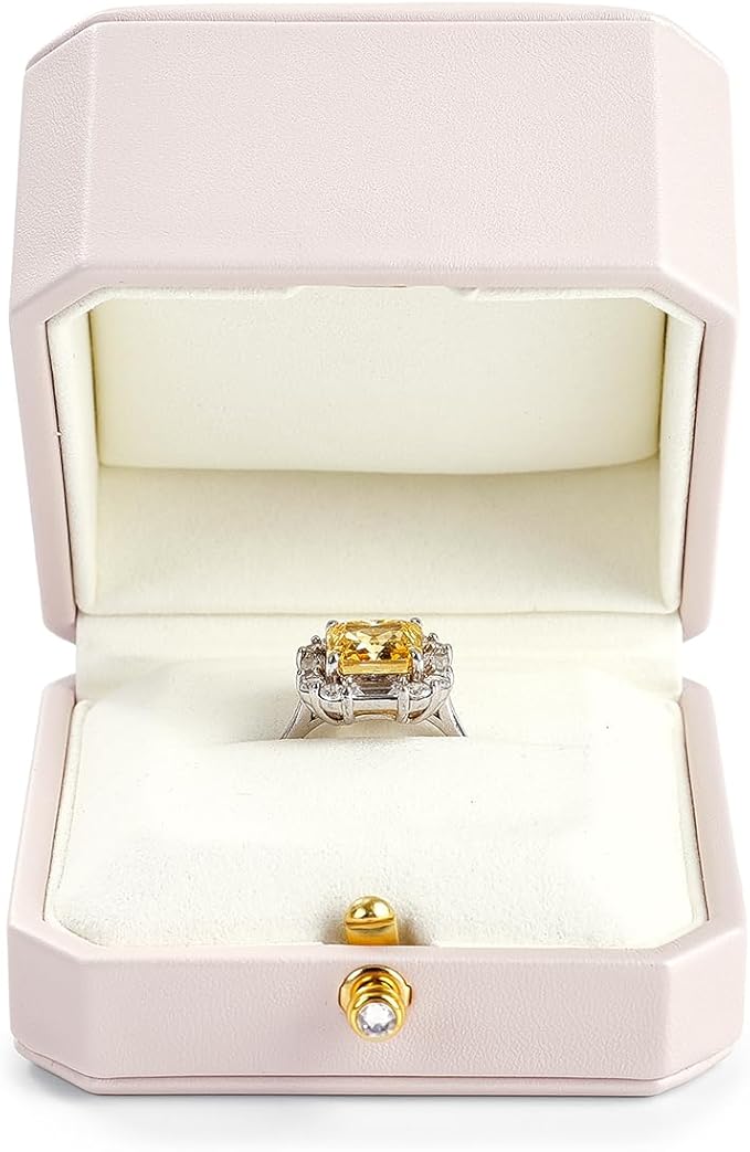 Oirlv Luxury Leather Ring Box for Jewelry Gift Octagon Women Ring Holder for Wedding Day, Proposal, Engagement, Anniversary(Pink,Single)