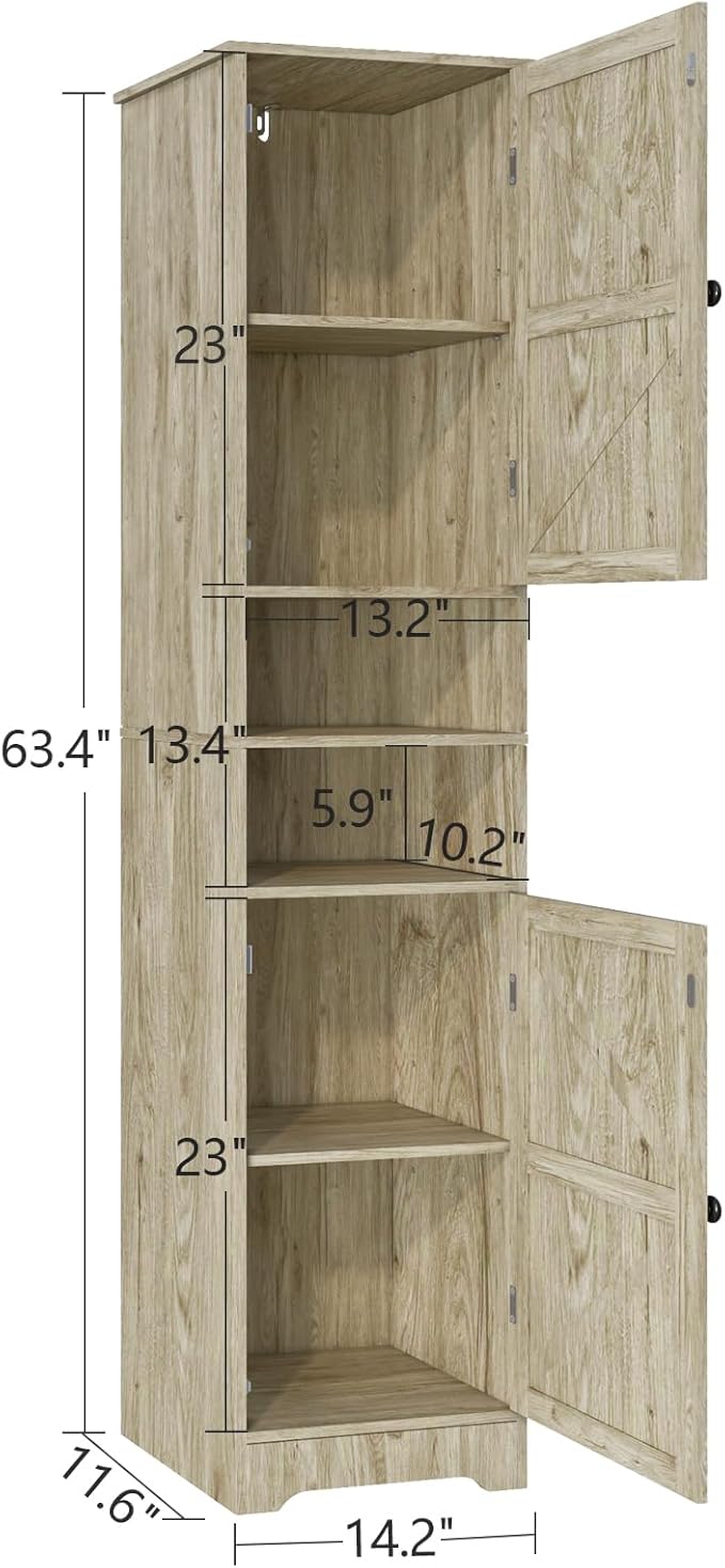 Tall Bathroom Storage Cabinet, Vertical Freestanding Organizer with Adjustable Shelf, Slim Design for Small Bathrooms, Towels & Toiletries Storage Gray