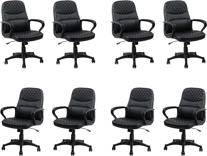 CLATINA Office Chair - Mid Back Leather Computer Desk Chair with Wheels, Ergonomic Executive Swivel Chair with Lumbar Support, Armrest for Home Office Black, 8 Pack