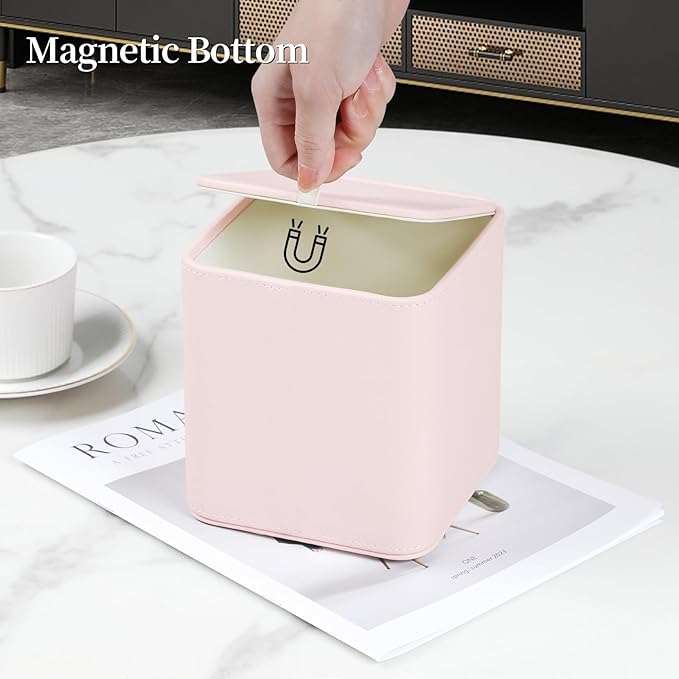 MEIBOOCH PU Leather Tissue Box Cover with Magnetic Closure, Square Tissue Box Holder with Rounded Edges Design (Pink, Square)