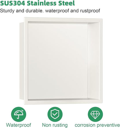 SaniteModar Shower Niche, Stainless Steel Shower Niche 12" X 12" No Tile Needed, Recessed for Bathroom Storage, Warm White (Warm White, 12x12)