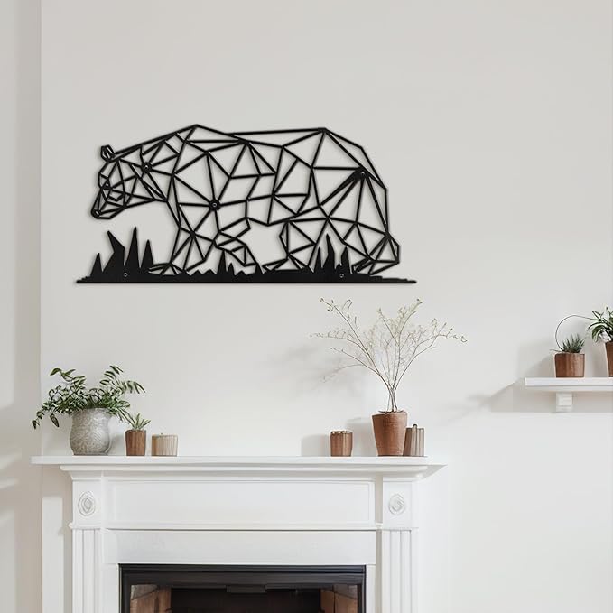 SIGNLEADER Metal Wall Art Decor Big Stupid Bear Modern Abstract Wall Sculpture Hangings Home Decoration for Living Room, Bedroom, Bathroom, Kitchen, Outdoor - 36" Black