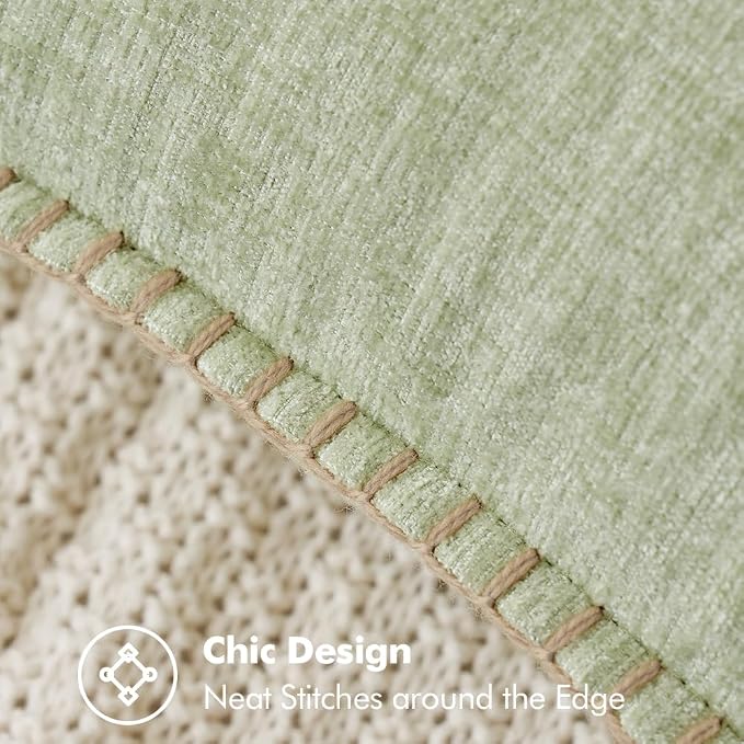 MIULEE Pack of 2 Summer Throw Pillow Covers 20x20 Inch Light Green Farmhouse Decorative Pillow Covers with Stitched Edge Soft Chenille Solid Dyed Pillow Covers for Couch Sofa Bed Living Room
