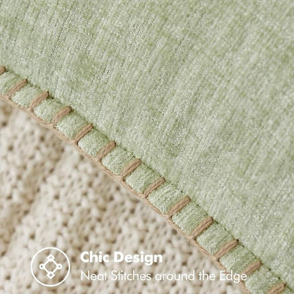 MIULEE Pack of 2 Summer Throw Pillow Covers 16x16 Inch Light Green Farmhouse Decorative Pillow Covers with Stitched Edge Soft Chenille Solid Dyed Pillow Covers for Couch Sofa Bed Living Room