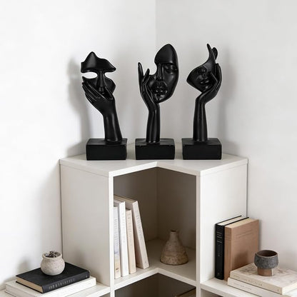 3 Pcs Thinker Large Statue Set - Black Art Abstract Home Accent Figurines for Living Room, Bedroom, Shelves, Office Desktop, Coffee Table Decor, Gift for Women (3 Pcs Black, 9")