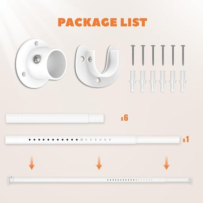 Long Closet Rod 17-99 Inches, Adjustable Heavy Duty White Metal Closet Rods for Hanging Clothes, 1.3 Inch Diameter with Wall Brackets for Wardrobes, Laundry Room