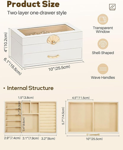 Jewelry Box with 1 Drawers: Display Organizer for Earrings Necklaces - Christmas Gifts for Girls Women (White)