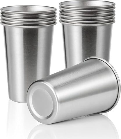 12 Pack 16oz Stainless Steel Pint Cup,Healthy Unbreakable and Stackable,Metal Drinking Glasses，Beer Glasses