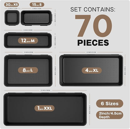 A-LuGei 【70PCS & 6Sizes】 Clear Drawer Organizer,【Hold 277 Items】 Makeup Organizer, Bathroom Organizers and Storage, Organization and Storage, Organizer Bins for Office Vanity Kitchen Tool Trays