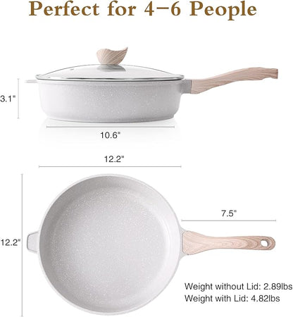 Kordisen Nonstick Ceramic Deep Frying Pan, 12 Inch Non Toxic Large Skillet with Lid, 5 Qt Healthy Jumbo Cooker, Saute Pan for Cooking, Induction Cookware, PFOA & PFAS Free