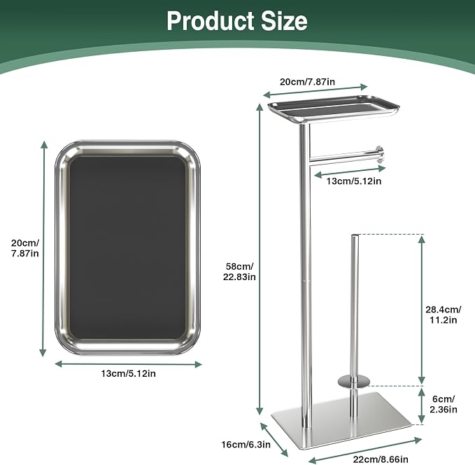 Toilet Paper Holder Stand with Top Storage Shelf, Free Standing Toilet Roll Dispenser for Bathroom, Holds 4 Reserve Rolls
