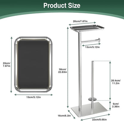 Toilet Paper Holder Stand with Top Storage Shelf, Free Standing Toilet Roll Dispenser for Bathroom, Holds 4 Reserve Rolls