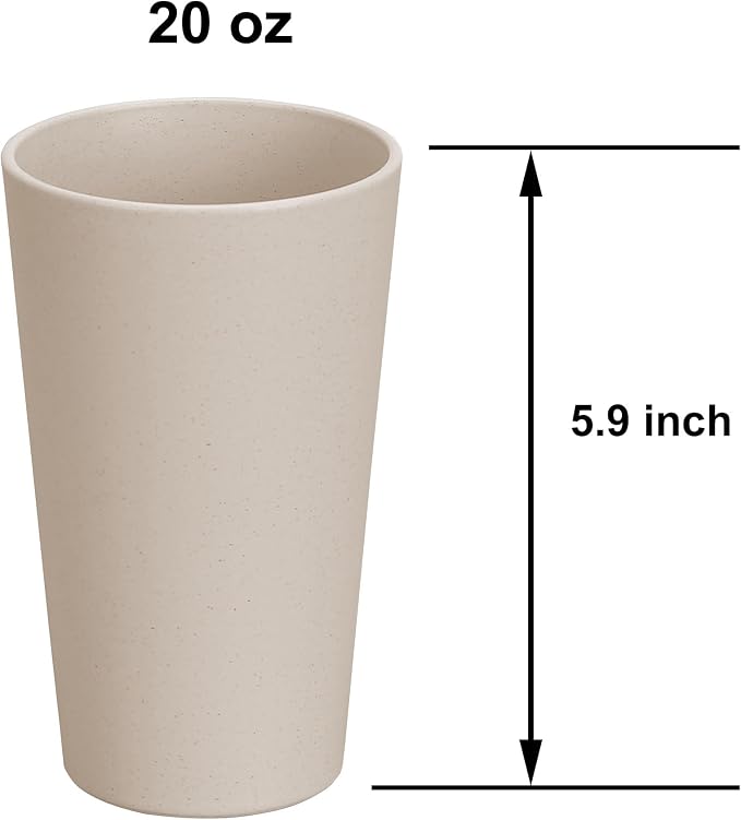 Wheat Straw Unbreakable Cup | 20 oz Reusable Water Drinking Glasses Sets of 6 | Lightweight Tumbler for Kitchen Outdoor | Dishwasher Safe, BPA Free and Eco friendly (20 oz, 6Pcs/6Color_H)