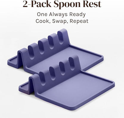 Cooler Kitchen Silicone Spoon Rest for Stove Top with Drip Pad (Two Pack) - Heat Resistant BPA Free Utensil Rest & Spoon Holder for Kitchen Counter - Grill Utensil Holder - Spatula Holder, Purple
