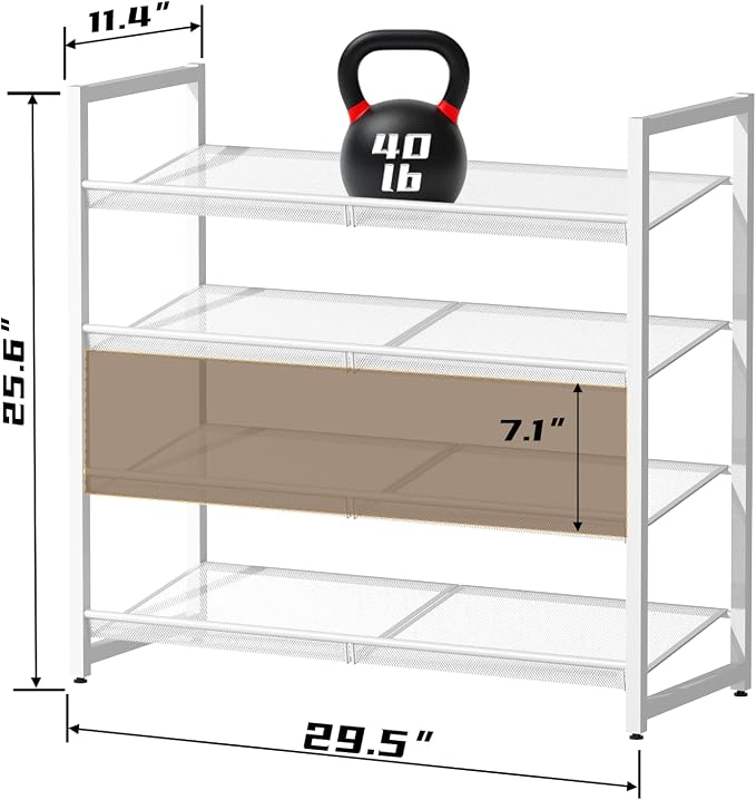 4 Tier Metal Shoe Organizer, Stackable Shoe Stand for Closet, with Adjustable Flat, Holds up to 20 Pairs, Sturdy Shoe Rack for Entryway Bedroom, White