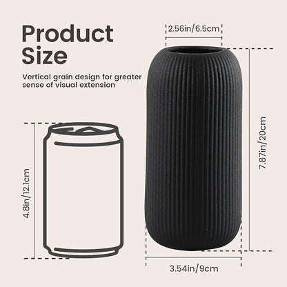 Bohemian Black Ceramic Vase - for Pampas Grass, Mantel, Bookshelf, Entryway and Living Room Decor (Black, 8in-Pill)