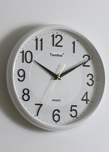 Wall Clock Silent Non-Ticking Battery Operated 12 Inch Wood Grain Large Easy to Read 3D Numbers for Office Living Room Bedroom Kitchen (White)