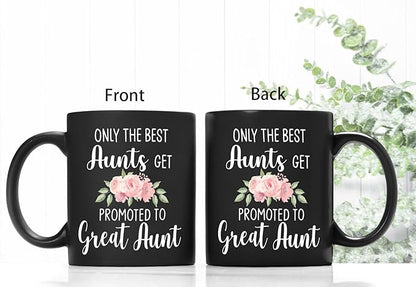 QASHWEY Get Promoted to Great Aunt Coffee Mugs Mug, Funny Pregnancy Announcement Gifts for AuntNew Great Aunt, GreatAunt to Be Gifts Black Ceramic Mugs Cups 11 Ounce