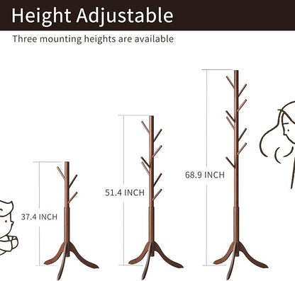 Coat Rack Freestanding, Coat Stands Entryway, Bamboo Coat Rack Hat Hanger 8 Hook for Jacket, Purse, Scarf Rack, Umbrella Tree Stand (Brown)
