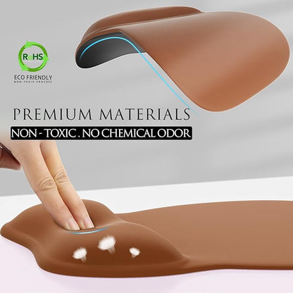 MROCO Ergonomic Mouse Pad with Gel Wrist Rest, 9.4 x 8.1 in, Coffee Brown | Ergonomic Shape Design, Multiple Pattern Options, Gel Wrist Comfort, Smooth Lycra Surface, Non-Slip PU Base