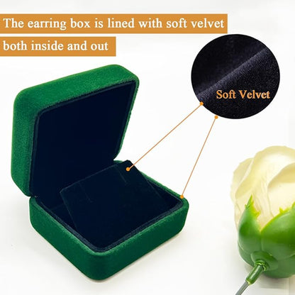 GBYAN 2 Pieces Velvet Earring Box,Stud Earring Gift Box,Jewelry Display Case for Proposal,Engagement,Wedding and Birthday,Green