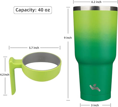 40 oz Tumbler with Handle and 2 Straw 2 Lid, Insulated Water Bottle Stainless Steel Vacuum Cup Reusable Travel Mug,Matcha Green