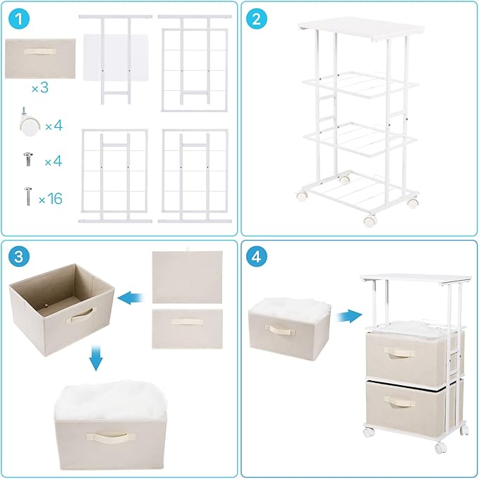MAX Houser Dresser Tower with 3 Drawers for Bedroom, Fabric Storage Organizer Unit, Chest of Drawers with with WoodTop, Small Vertical Storage for Guest Room, Closet, Entryway(Beige)