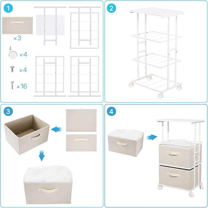 MAX Houser Dresser Tower with 3 Drawers for Bedroom, Fabric Storage Organizer Unit, Chest of Drawers with with WoodTop, Small Vertical Storage for Guest Room, Closet, Entryway(Beige)