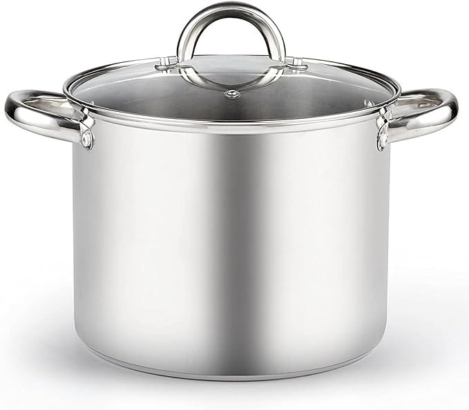 Cook N Home Basics 8 Quart Stainless Steel Stock Pot with Lid, Cooking Pot for Pasta, Soup, Sturdy Handle, Stockpot with Even Heating, Oven & Dishwasher Safe, Cookware for Canning, Boiling