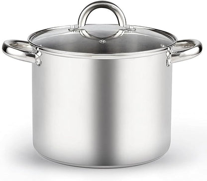 Cook N Home Basics 8 Quart Stainless Steel Stock Pot with Lid, Cooking Pot for Pasta, Soup, Sturdy Handle, Stockpot with Even Heating, Oven & Dishwasher Safe, Cookware for Canning, Boiling