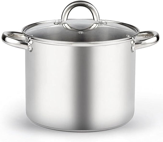 Cook N Home Basics 8 Quart Stainless Steel Stock Pot with Lid, Cooking Pot for Pasta, Soup, Sturdy Handle, Stockpot with Even Heating, Oven & Dishwasher Safe, Cookware for Canning, Boiling