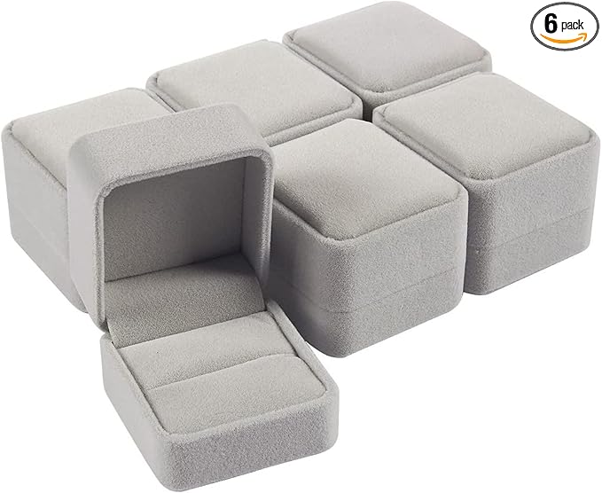 Juvale Velvet Ring Box Set of 6 - Grey, 2.5 x 1.7 x 2 in - Individual Ring Holders & Jewelry Storage Cases
