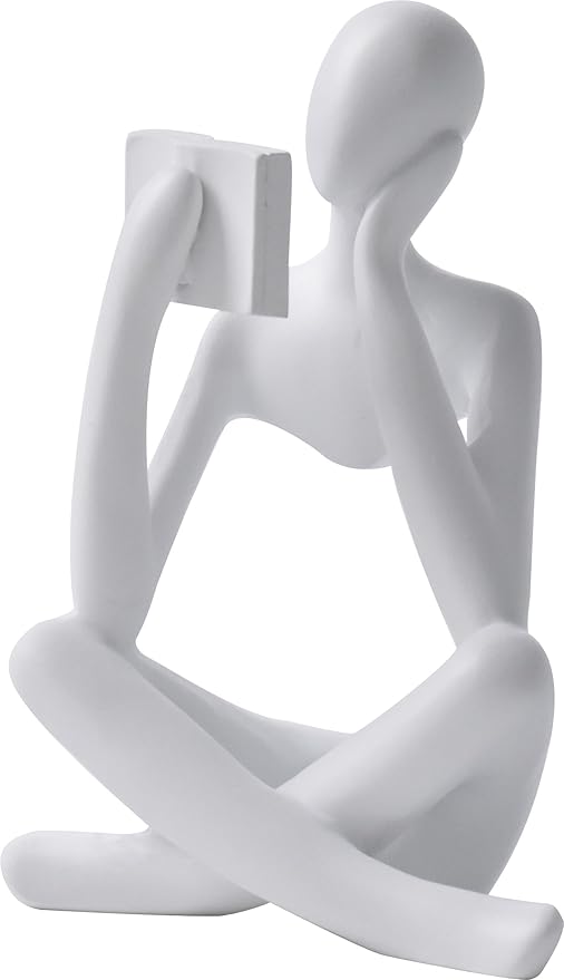 LINZHEN Style-B White, Creative Abstract Thinker Bookend for Home Aesthetic, Study, and Wine Cabinet – Stylish Shelf Decor Accent and Thoughtful Gift for Living Room, Bar, or Coffee Shop