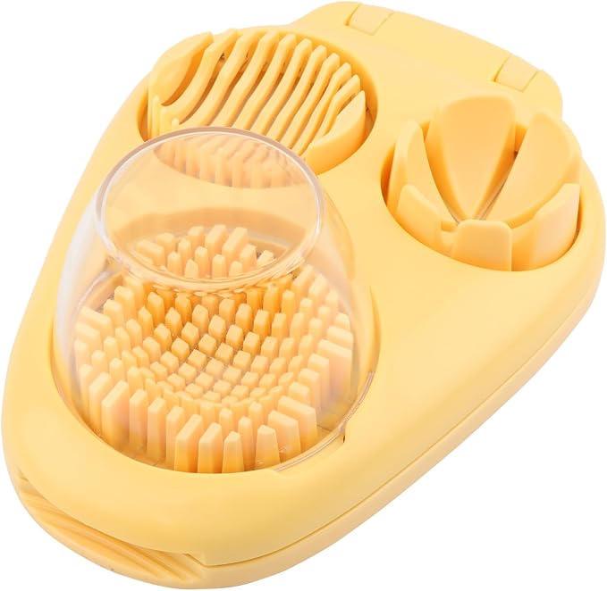 3 in 1 Boiled Egg Slicer, Manual Egg Slicer for Hard Boiled Eggs, 3 Slice Modes Chopper Cutter Stainless Steel Dicer, Kitchen Gadget for Butter Strawberry Tomato, Labor Saving (Yellow)