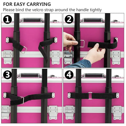 mefeir 3 in 1 Rolling Makeup Train Case, Aluminum Makeup Travel Organizer Cosmetic Case, Cosmetology Display Suitcase on Wheels, Beauty Storage Luggage Lockable w/4 Removable Wheels (Rose-Pink)