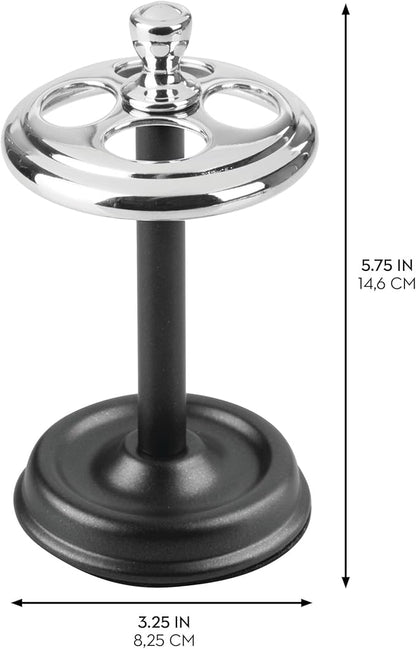 iDesign Toothbrush Holder with 4 Divided Sections for Bathroom or Vanity - Black/Chrome