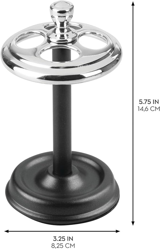 iDesign Toothbrush Holder with 4 Divided Sections for Bathroom or Vanity - Black/Chrome