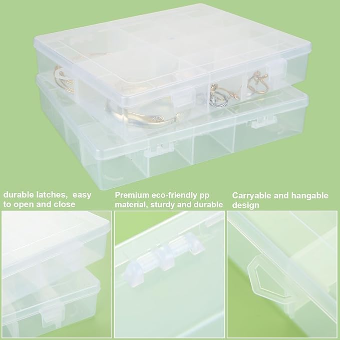 36 Grids Plastic Organizer Box with Dividers - 36 Compartment Organizer, Clear Tackle Box Organizers and Craft Storage with Removable Divider, Fishing Organizer Box (14 Grids - 6PCS)