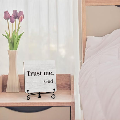 Inspirational Office Desk Decor, Trust Me God Sign, Desk Decorations For Office Home Living Room Classroom, Shelf Decor, Inspirational Christian Gifts, Wooden Plaque With Stand (B02)
